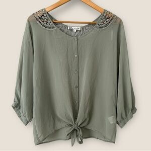 Bella Ragazza Green Sheer Front Tie Blouse